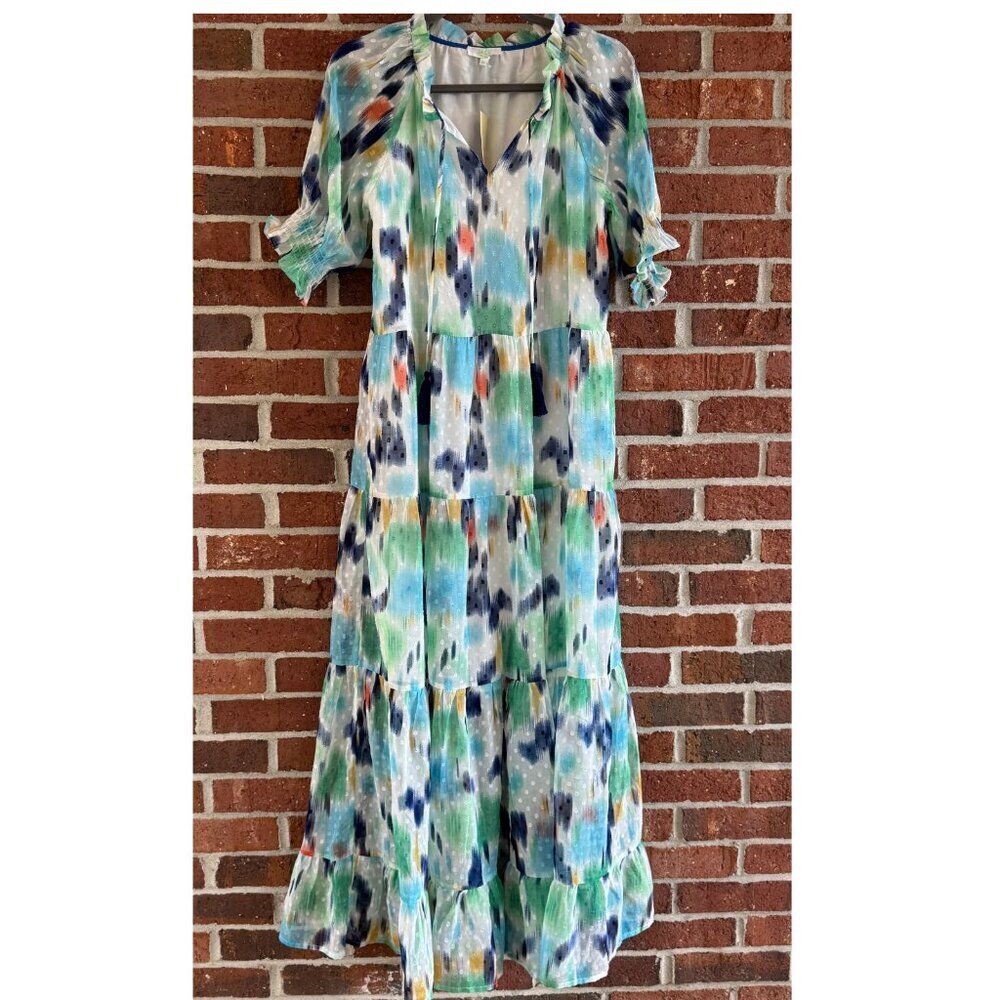 NWT Jade Melody Tam Maxi Dress XS | Watercolor Print | Tiered Swiss Dot